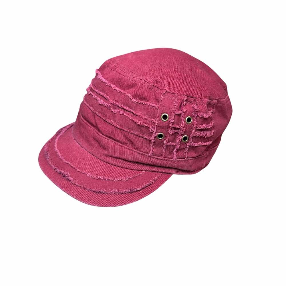 David and Young Cotton Distressed Layered Frayed Cadet Military Cap Burgundy